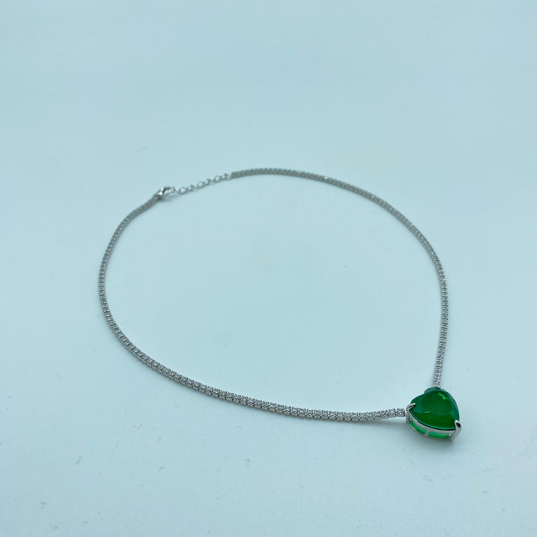Emerald Heart Necklace - Sterling Silver Synth Emerald