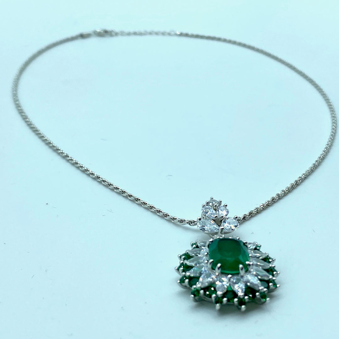 Emerald Sun Necklace - Sterling Silver Synth Emerald