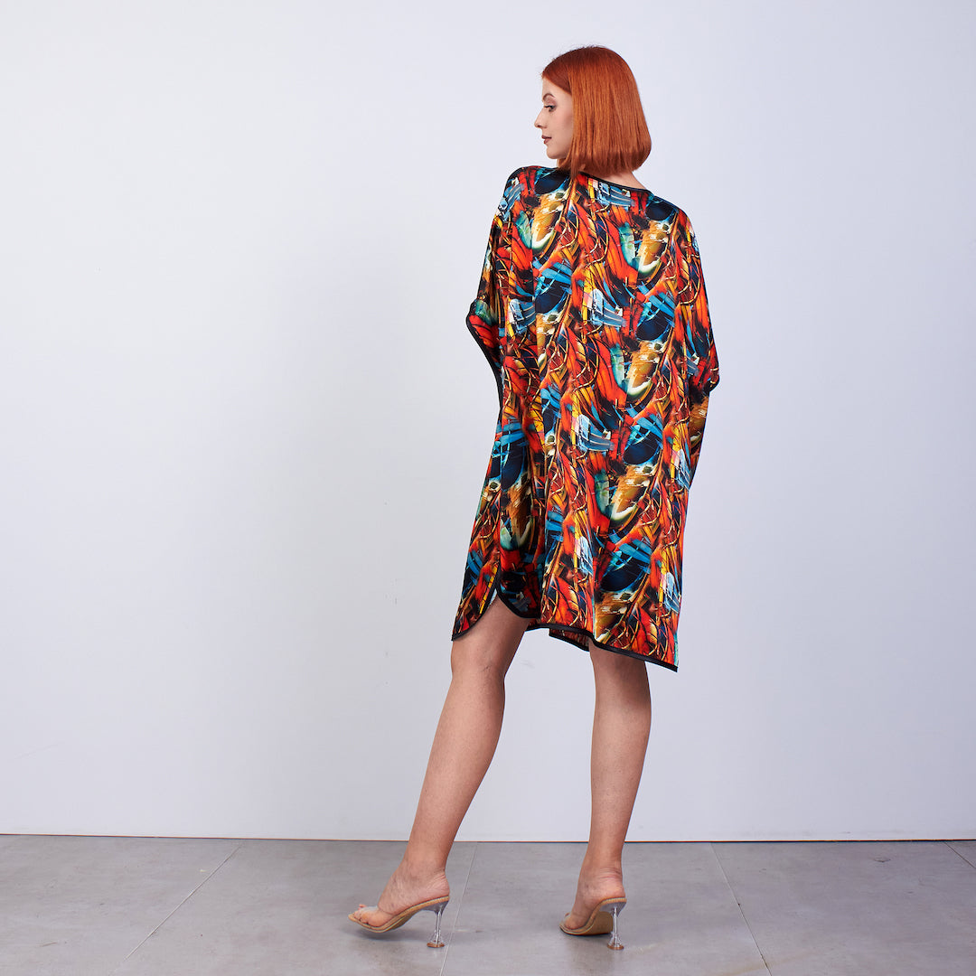Short Mulberry Silk Dress Free Flow - Abstract Colors