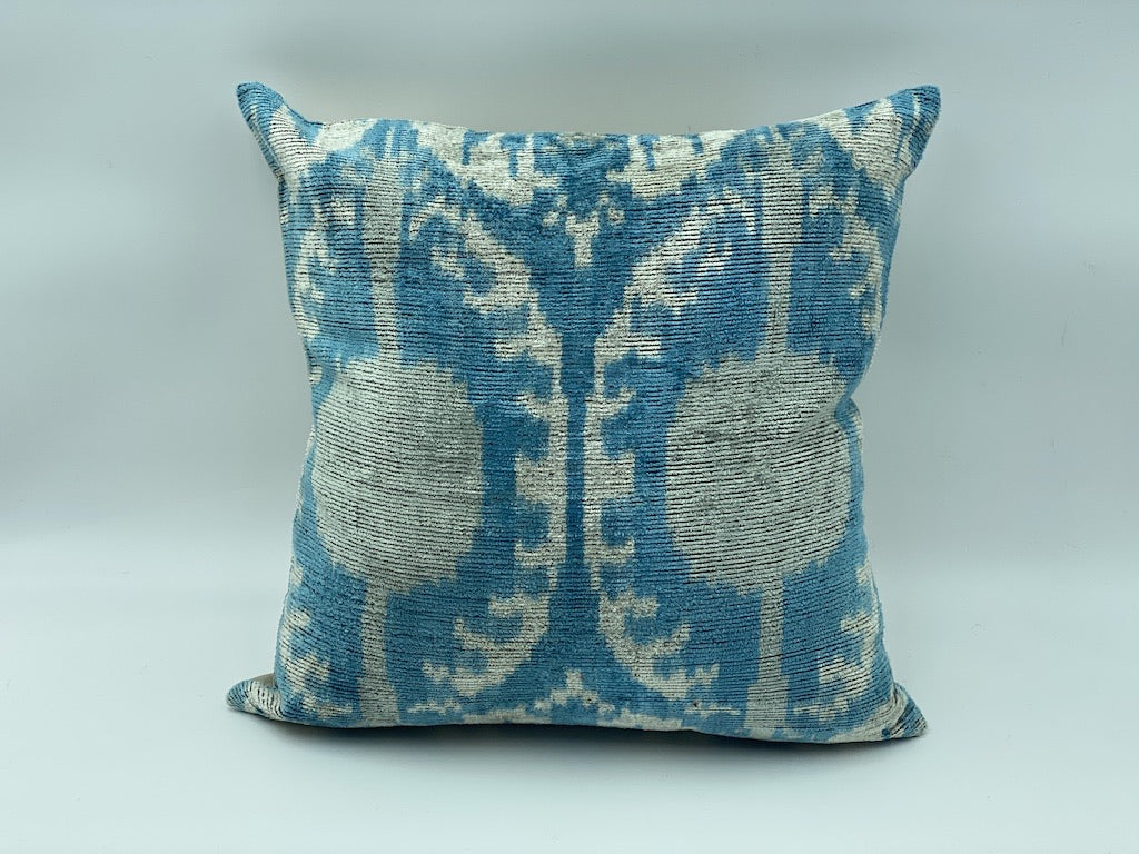 Set of 2 Velvet Silk IKAT Cotton Back 40x40 CM Cushion Cover - Blue Urchin
