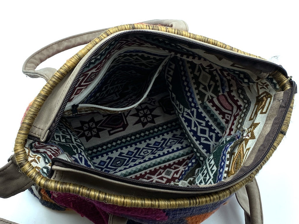 Rose Handbag Kilim Vintage Handbag with Leather