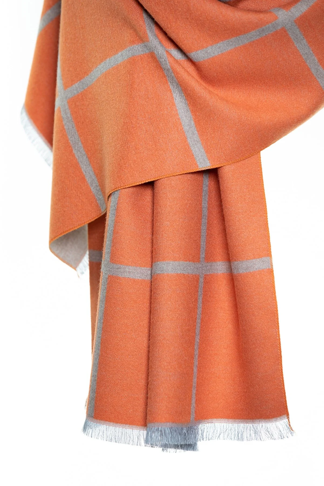 Reversible Mo-shmere Modal Cashmere Checkers Shawl - Gray Orange