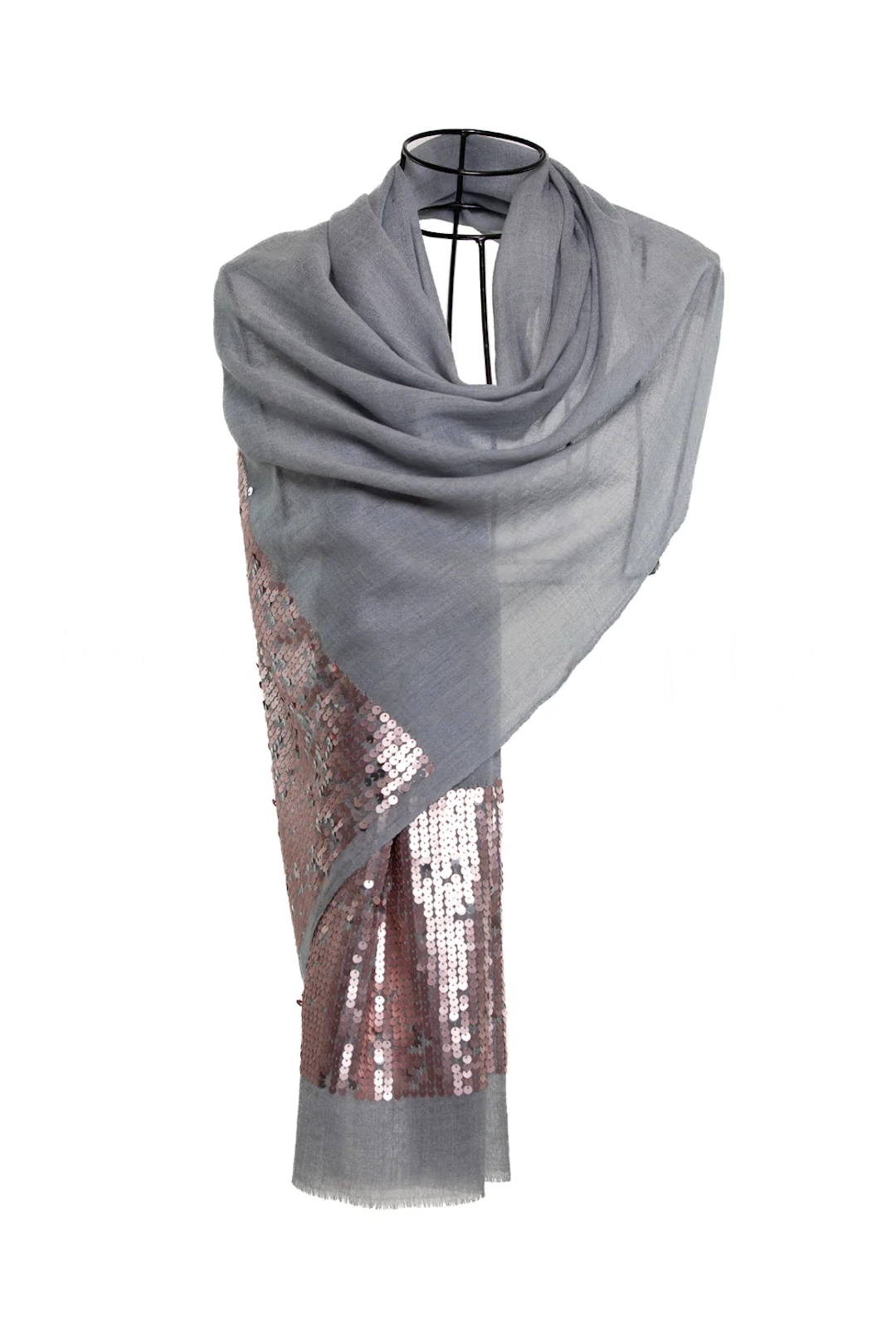 Cashmere and Silk Stole with Sequins -  Gray Pink