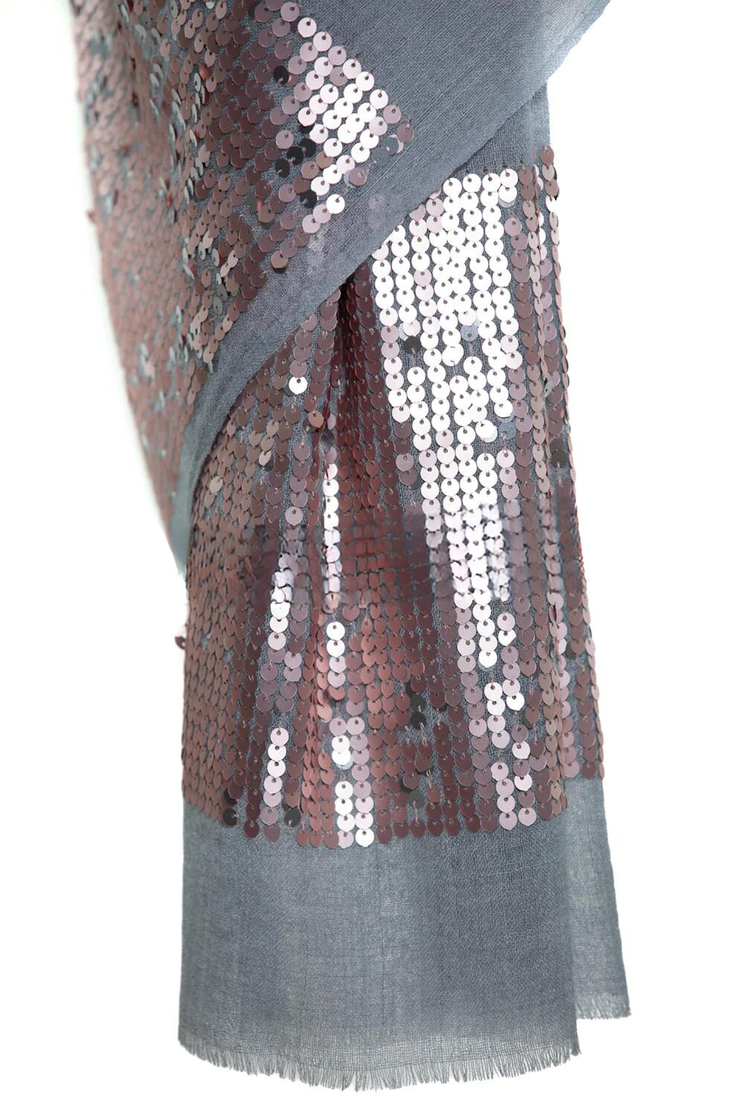 Cashmere and Silk Stole with Sequins -  Gray Pink