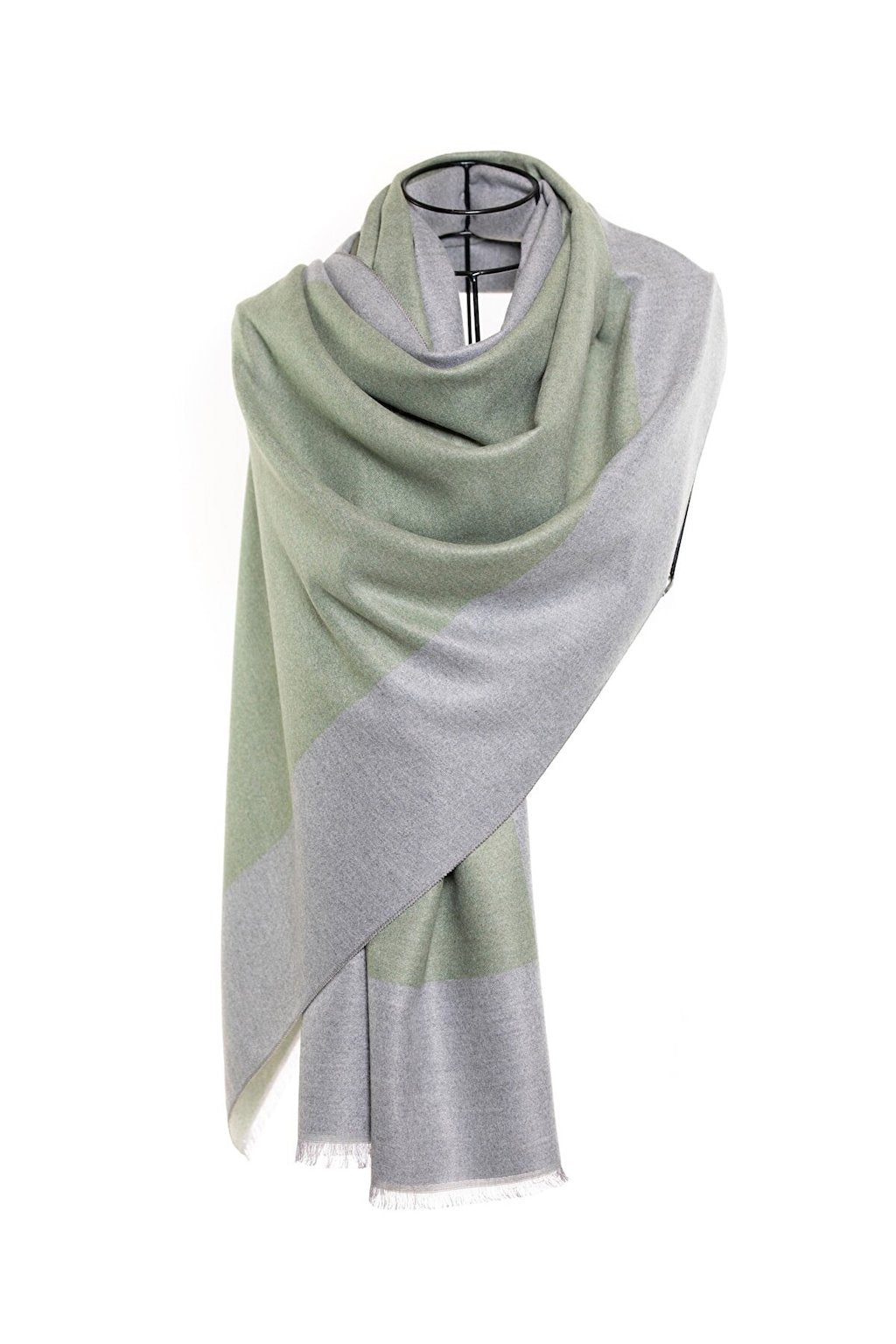 Reversible Mo-shmere Double Rectangle Shawl - Green Gray