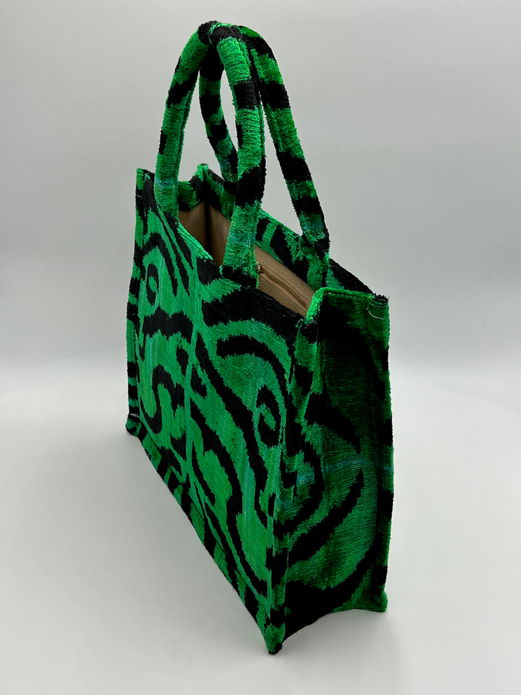 Velvet Silk IKAT Large Handbag - Forest Tiger D19