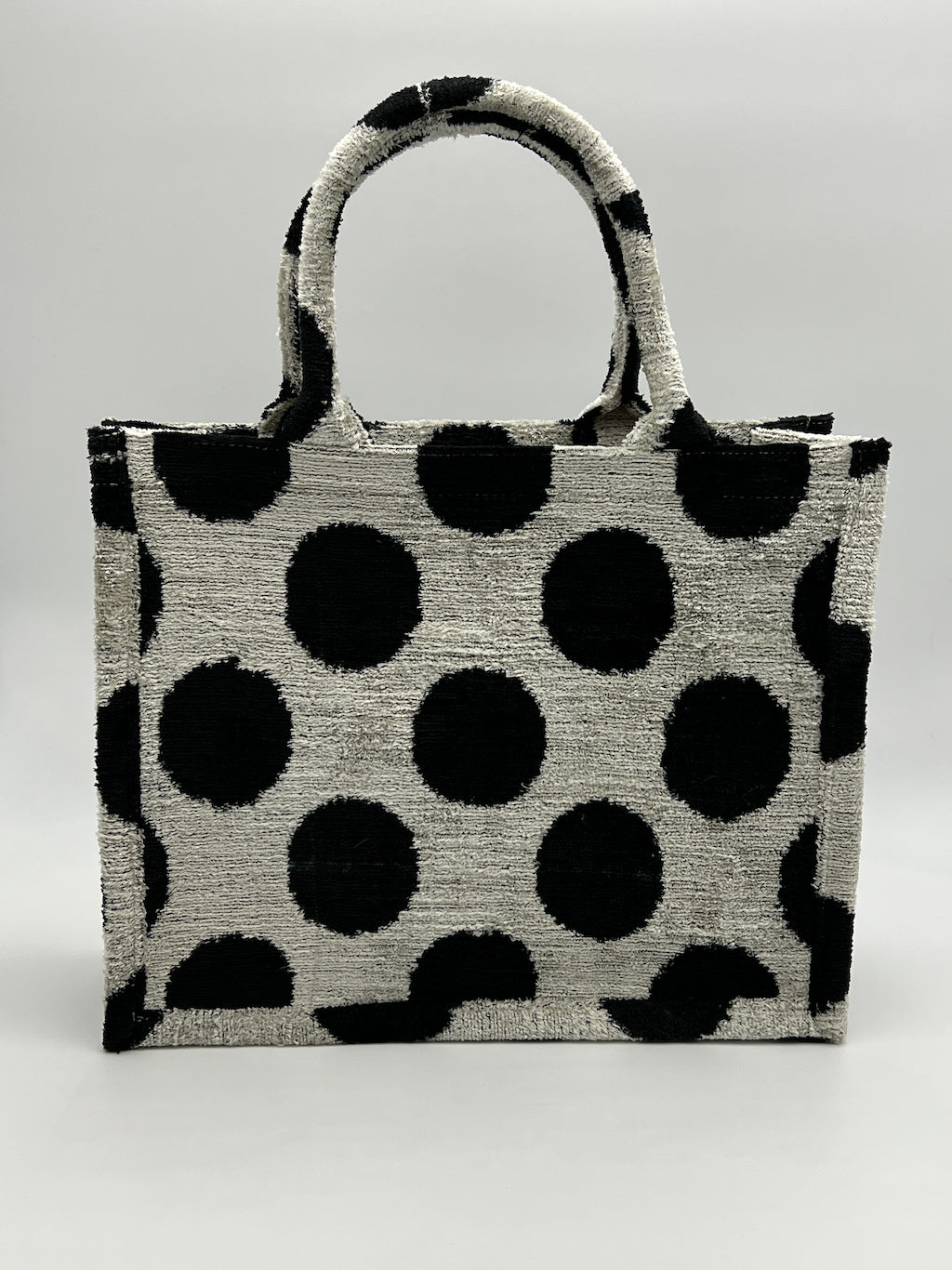 Velvet Silk IKAT Large Handbag - Polka Black D22