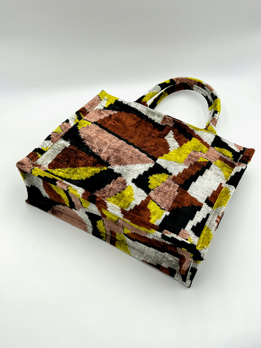 Velvet Silk IKAT Large Handbag - Shattered Coffee D35