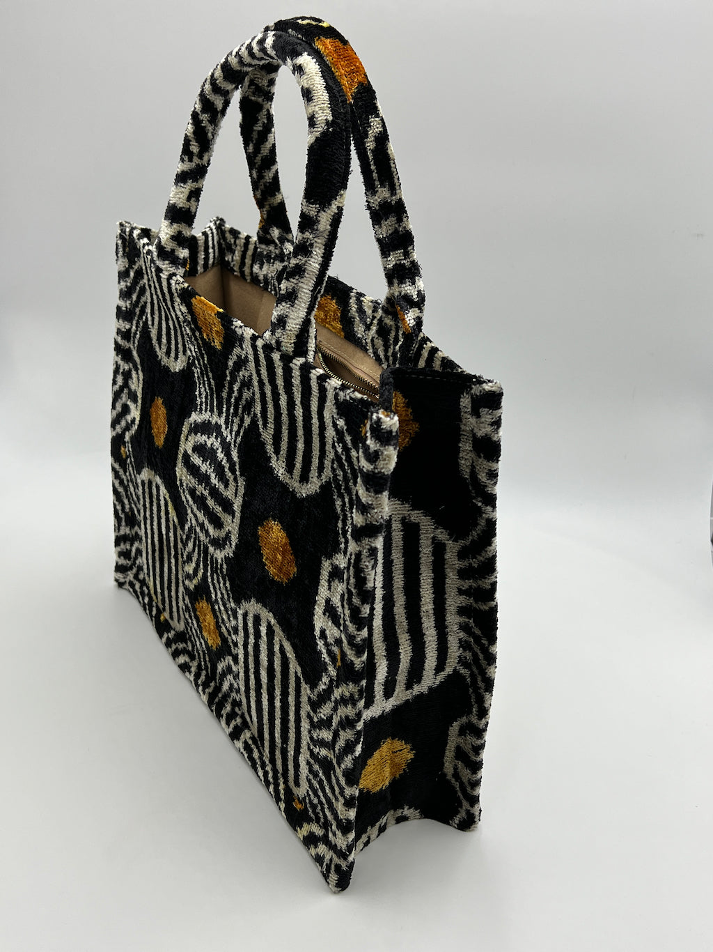 Velvet Silk IKAT Large Handbag - Tribal Mask D21