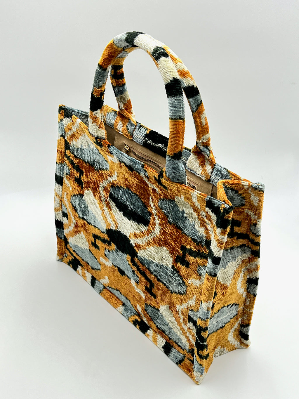 Velvet Silk IKAT Large Handbag - Orange Bee D24