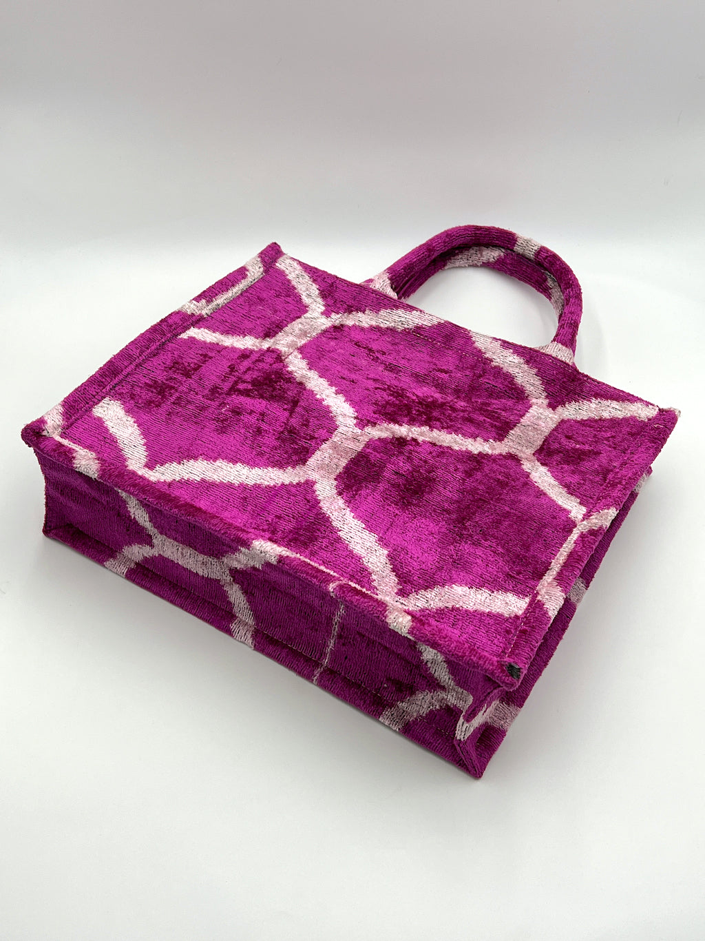 Velvet Silk IKAT Large Handbag - Hot Fuschia Tiles D30