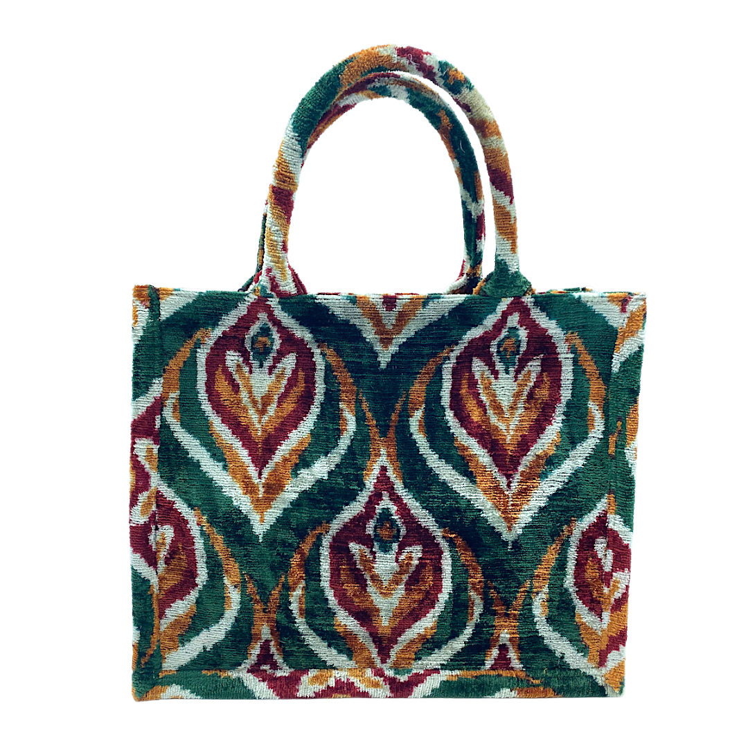 Velvet Silk IKAT Large Handbag - Flaming Tulip D29