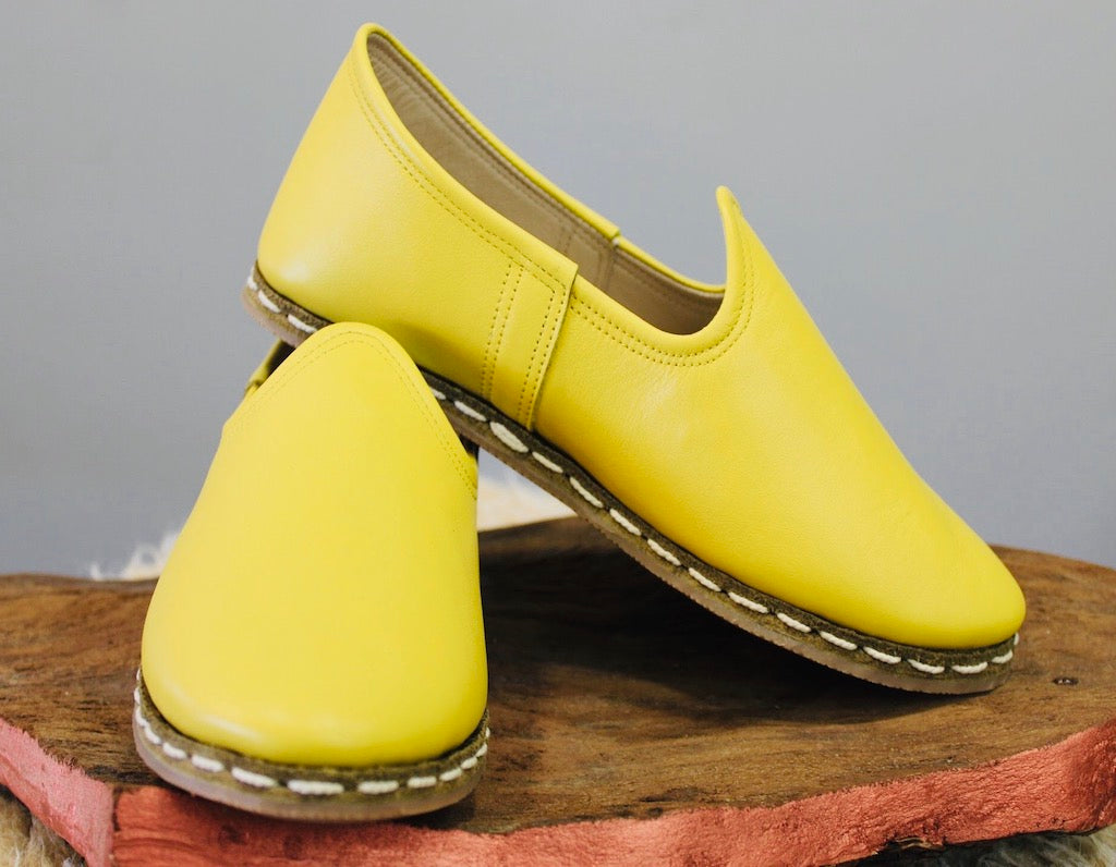 Yellow Handmade Leather Shoes - Mawlana Cashmere & Silk