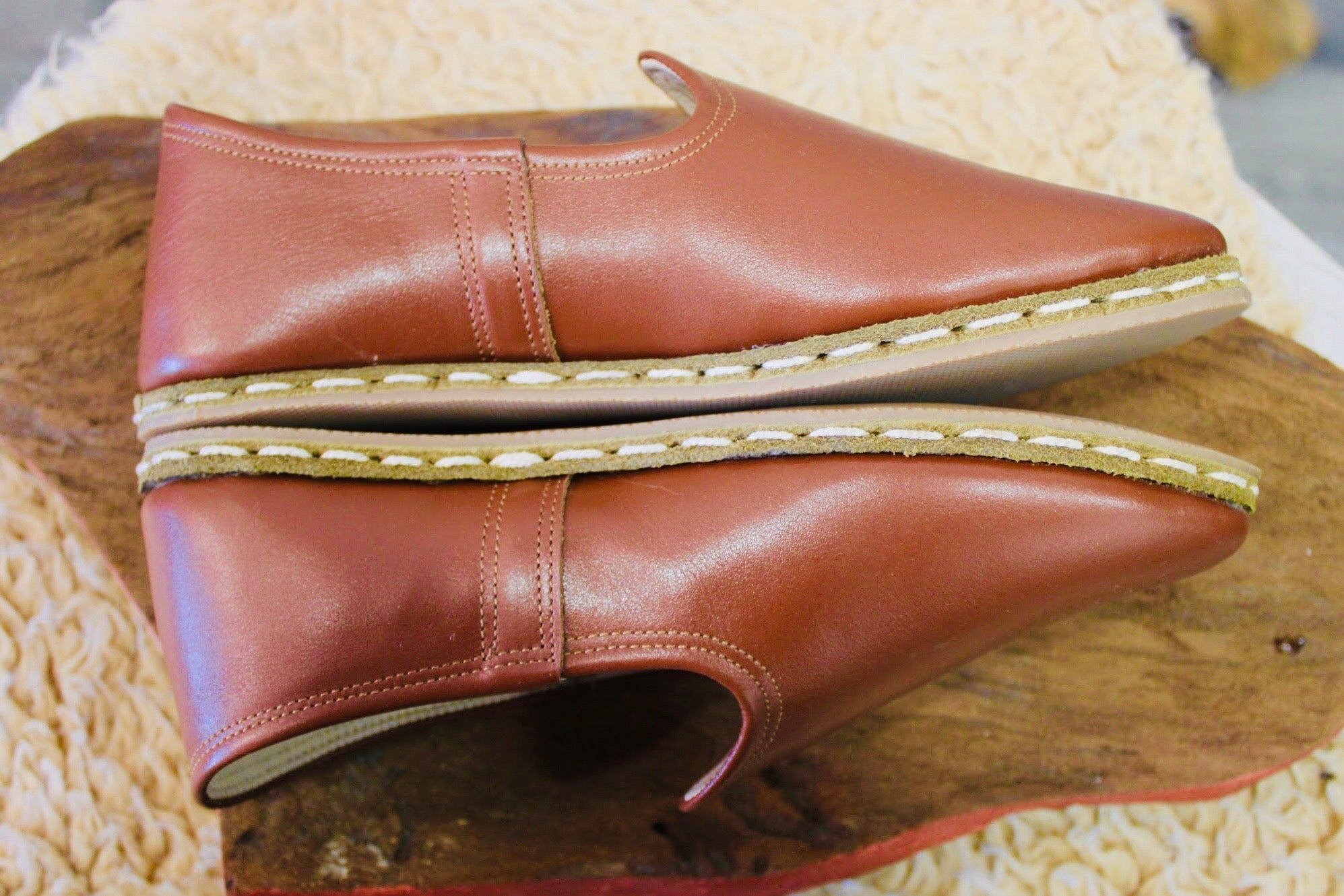 Coffee Handmade Leather Shoes - Mawlana Cashmere & Silk