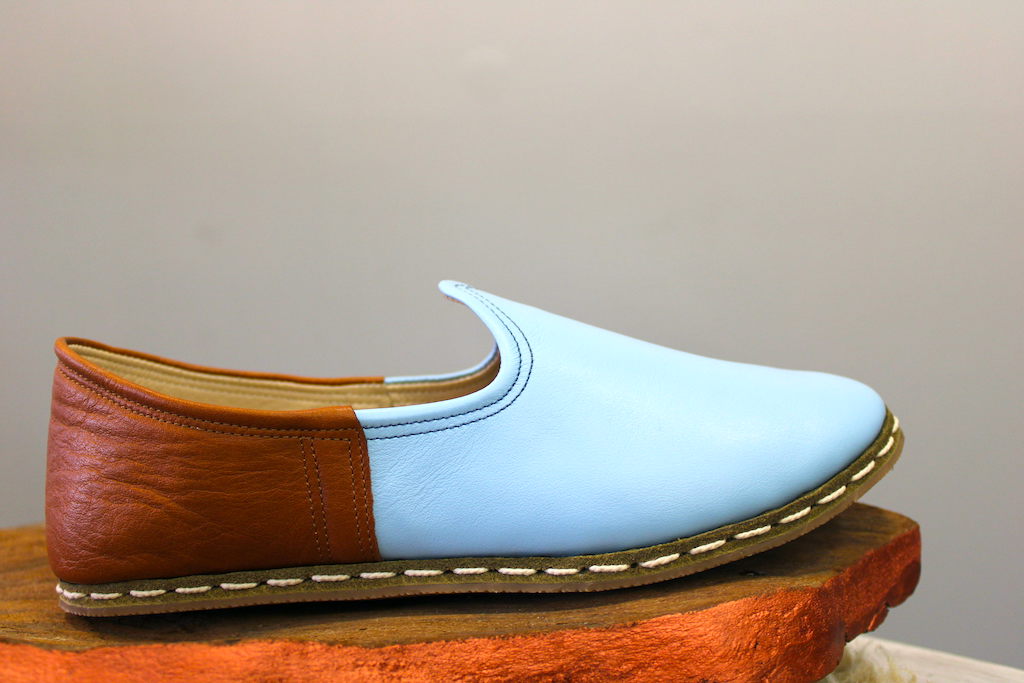 Sky Blue & Brown Handmade Leather Shoes - Mawlana Cashmere & Silk