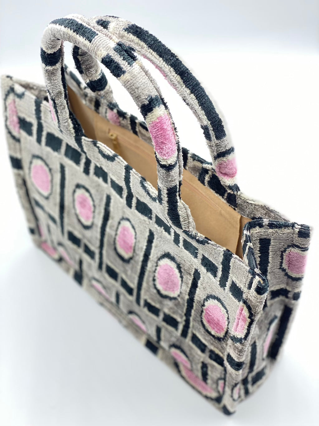 Velvet Silk IKAT Large Handbag - Dolphin Pink