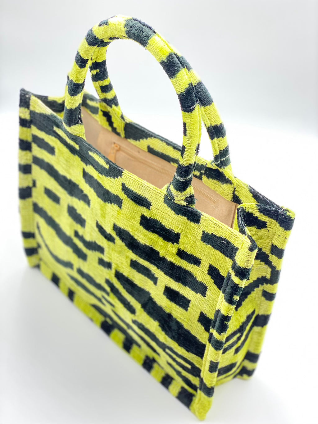 Velvet Silk IKAT Large Handbag - Abstract Tiger