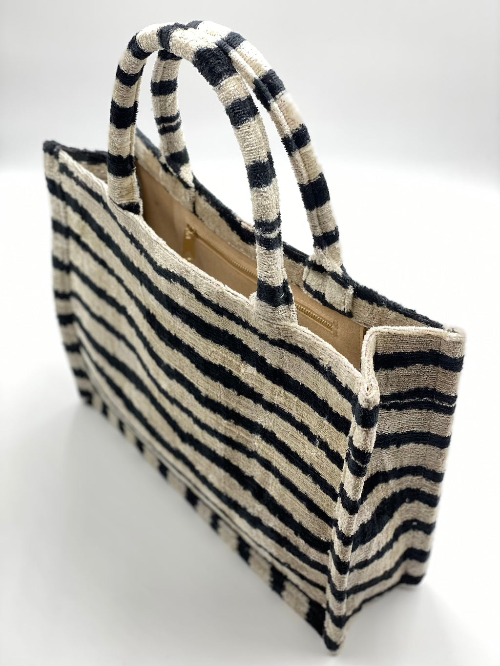 Velvet Silk IKAT Large Handbag - Zebra Lines