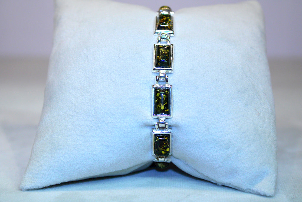 Green Amber Silver Bracelet - Mawlana Cashmere & Silk