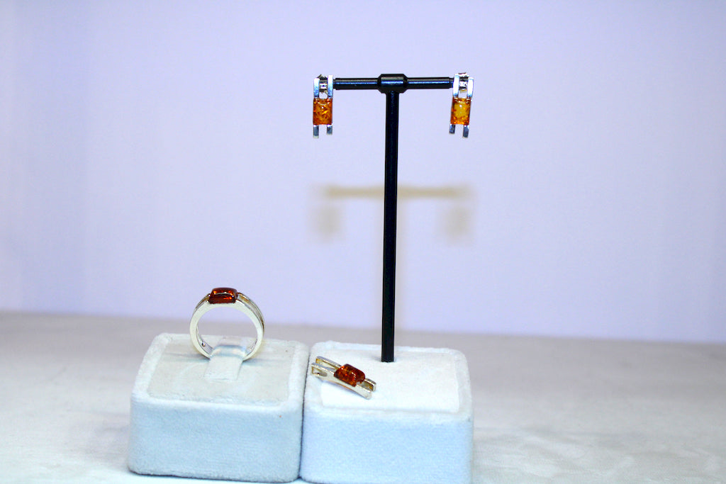 Modern Amber Collection Push Earing, Ring & Minimal Pendant - Mawlana Cashmere & Silk