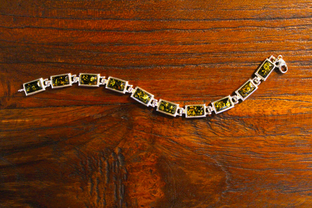 Green Amber Silver Bracelet - Mawlana Cashmere & Silk