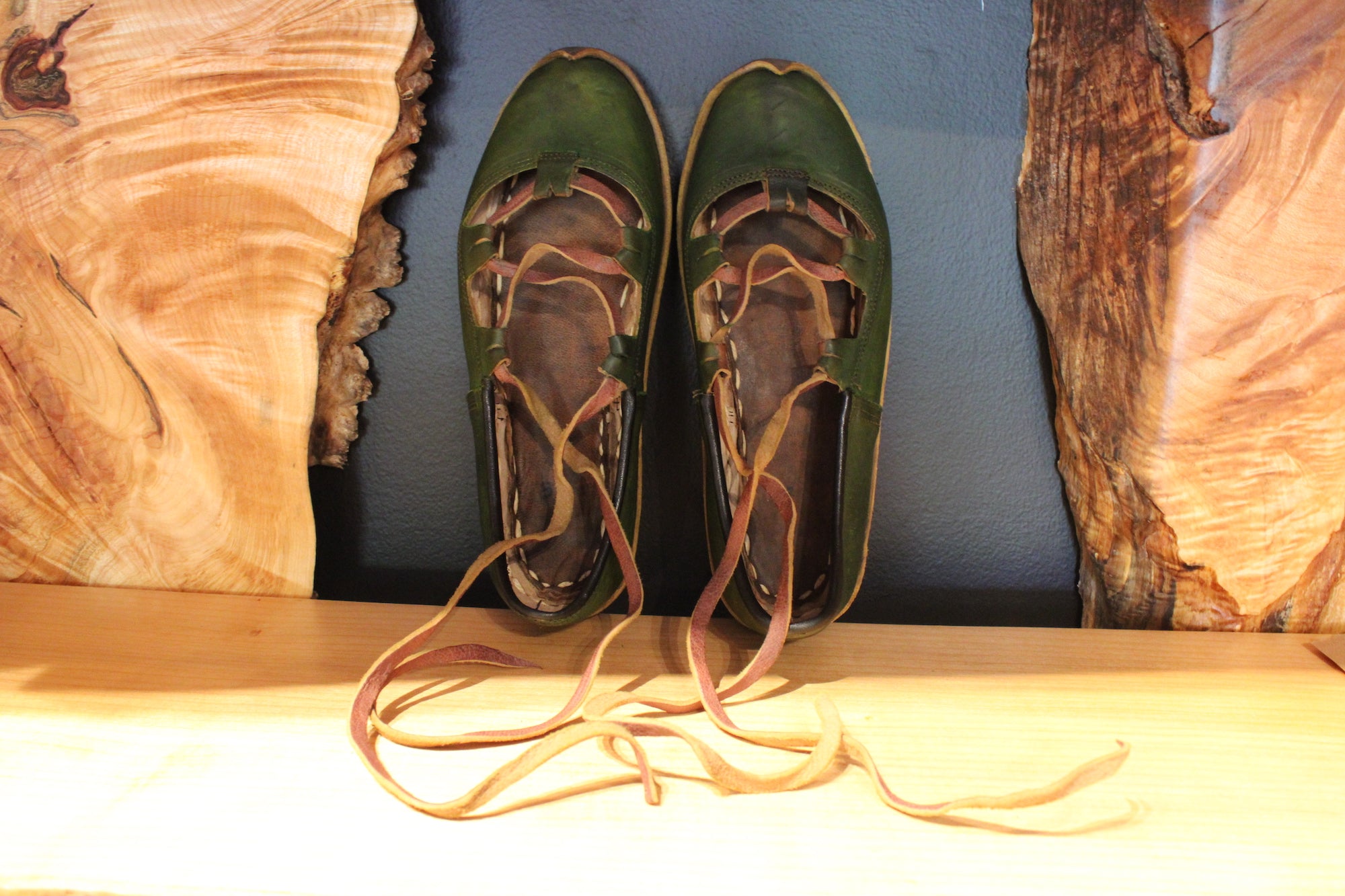 Green Olive Handmade Leather Sandals Vegetable Tan - Mawlana Cashmere & Silk