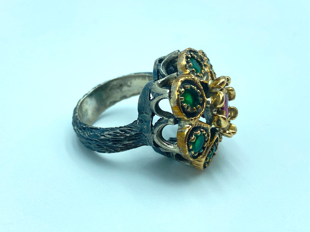 Vintage Adjustable Rings Sterling Silver - Crowned Rose