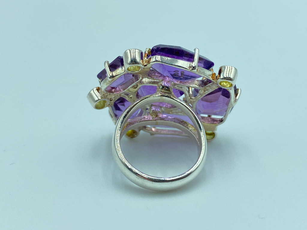 Modern Exclusive Sterling Silver Rings - Amethyst Flower Size 5