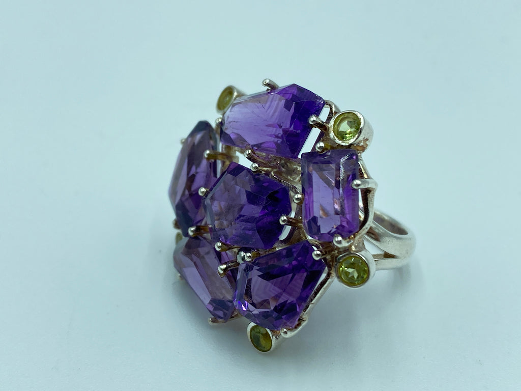 Modern Exclusive Sterling Silver Rings - Amethyst Flower Size 5