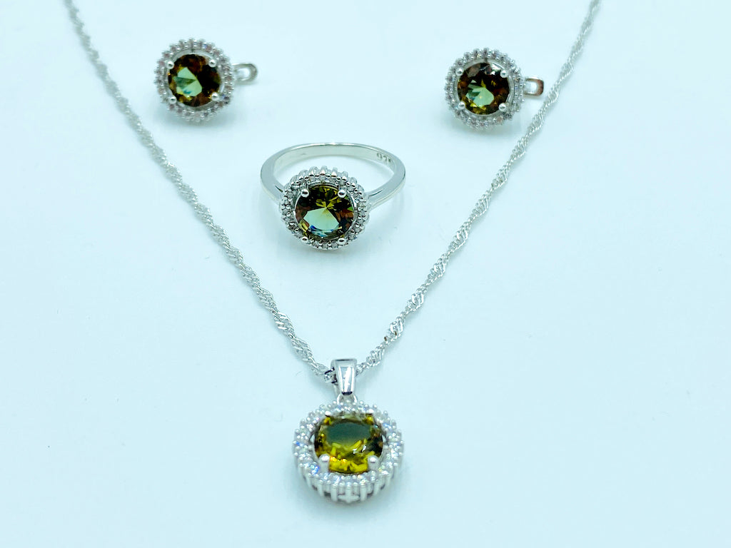 Zultanite Pendant Ring Earring Set - Small Round Pave