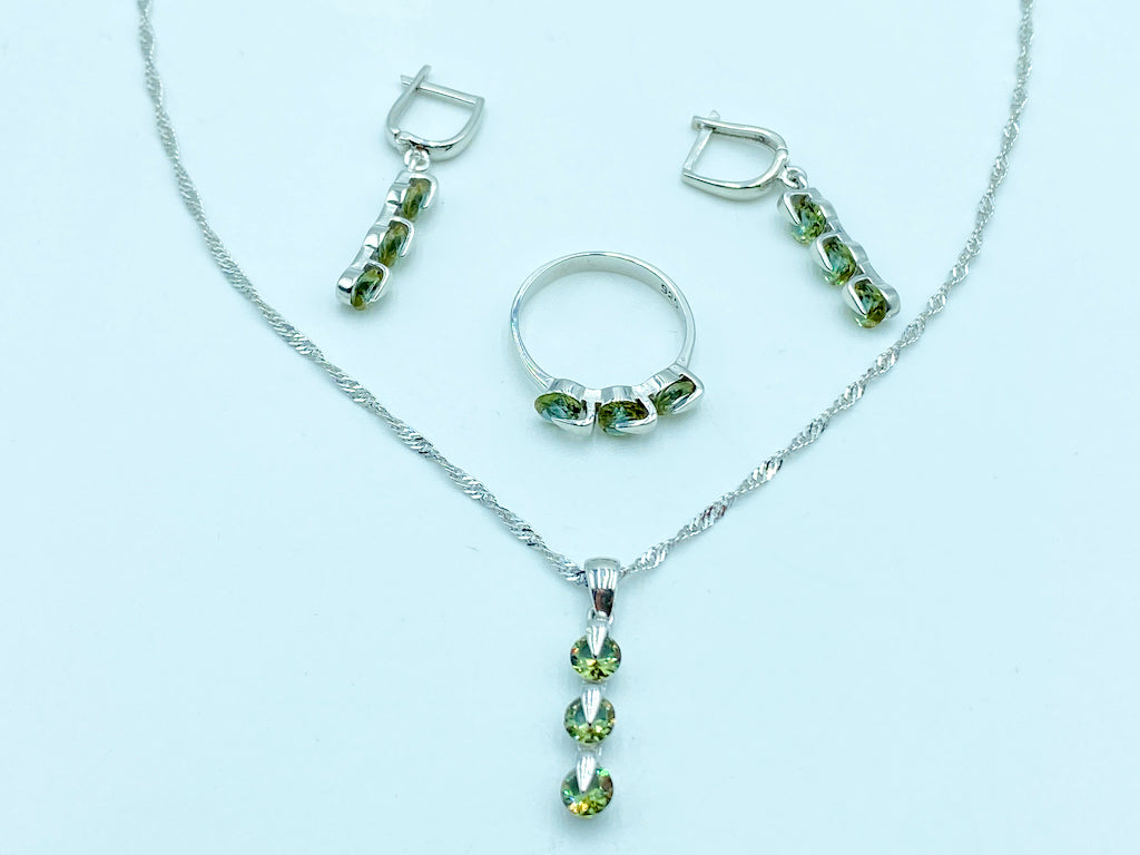 Zultanite Pendant Ring Earring Set - Three Gems Arrows