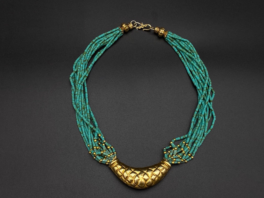 Handmade Aleppo Antique Necklaces - Beaded Gold Turquoise Pine Moon
