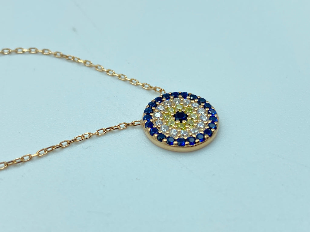 Evil Eye Modern Jewelry - Evil Eye Armor Necklace Blue Rose Gold