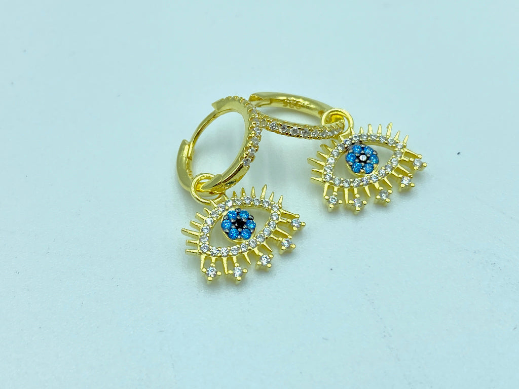Evil Eye Modern Jewelry - Earring Eye Lashes Down Yellow Gold