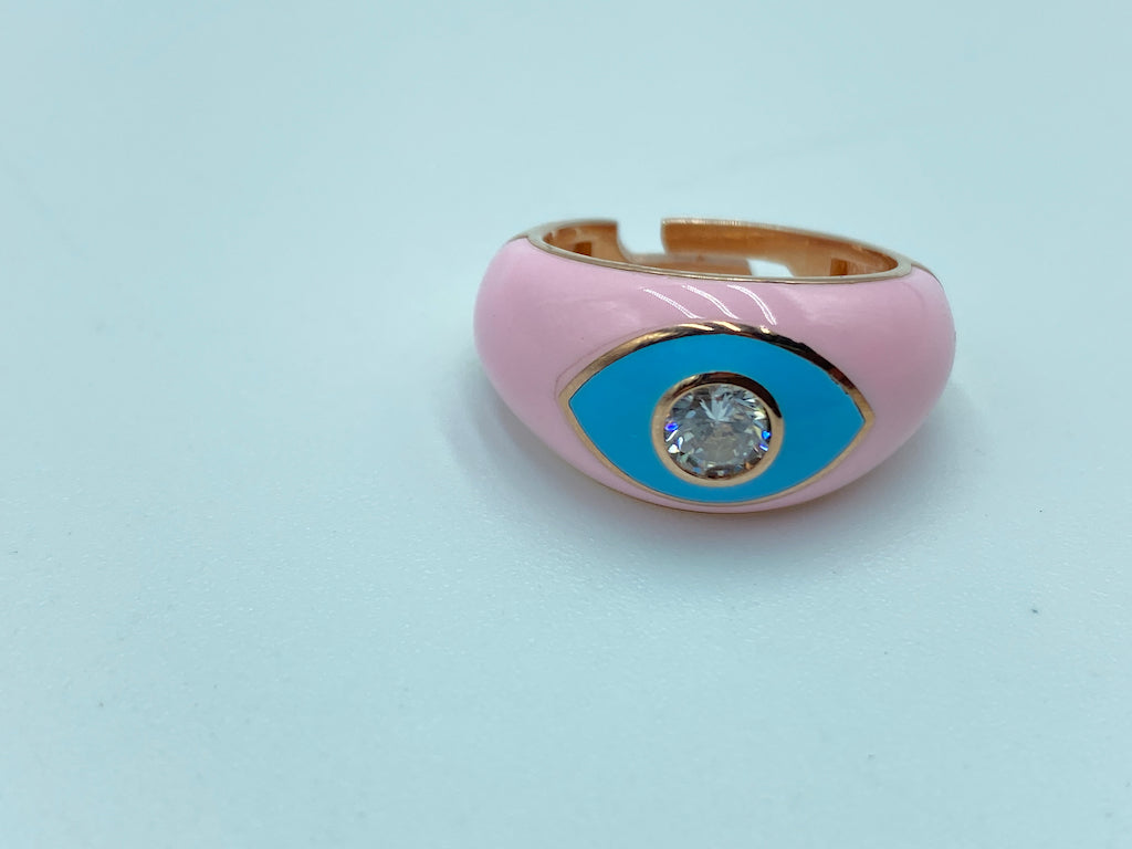 Evil Eye Modern Jewelry - Pink Blue Adjustable Ring