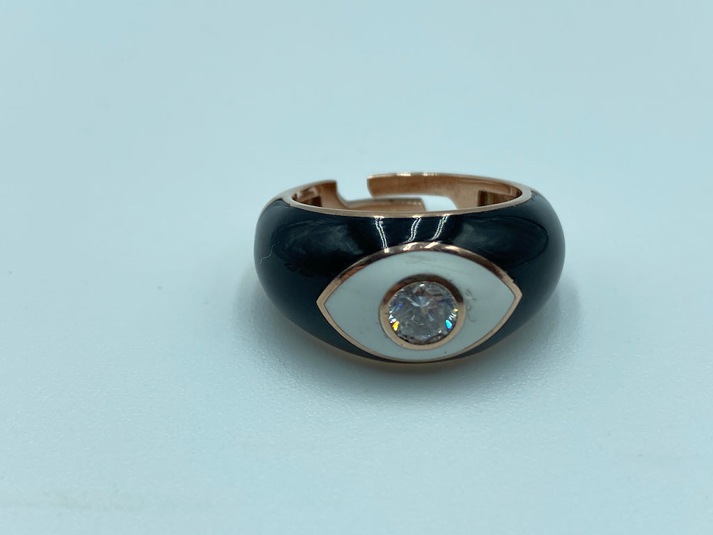 Evil Eye Modern Jewelry - Black White Adjustable Ring