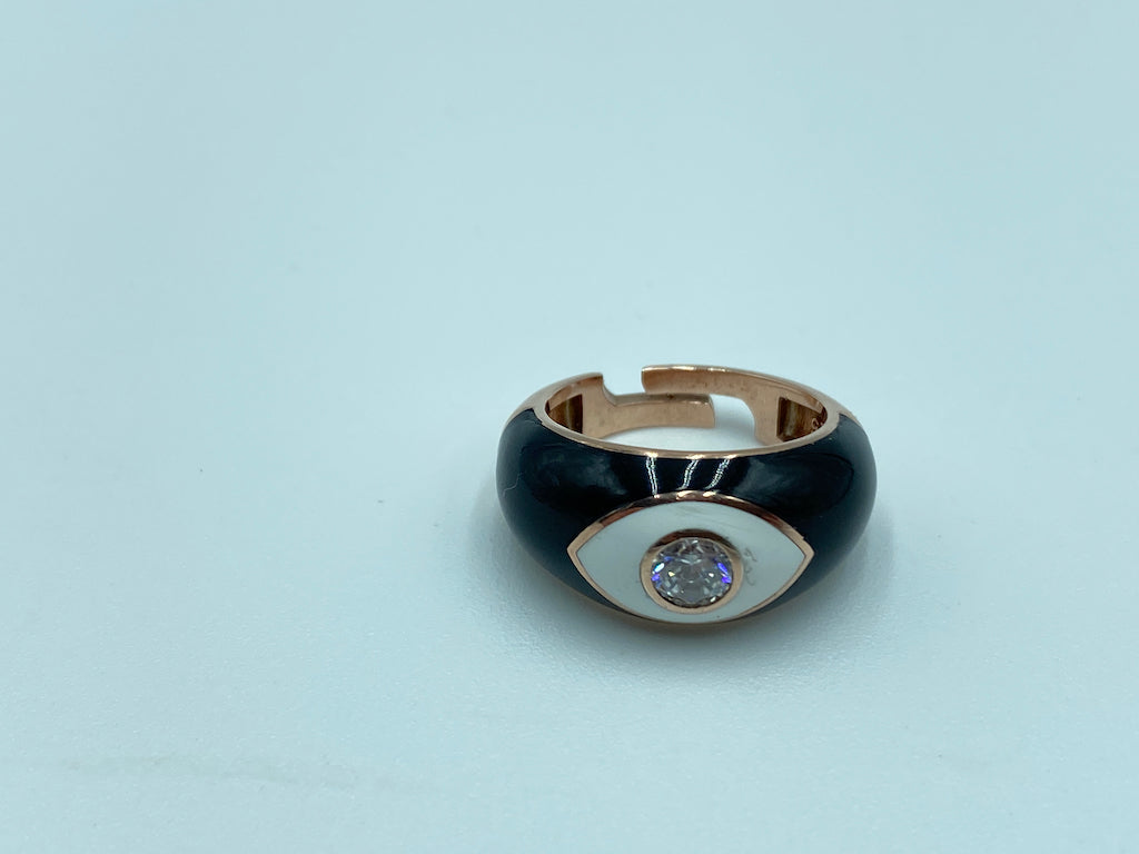 Evil Eye Modern Jewelry - Black White Adjustable Ring