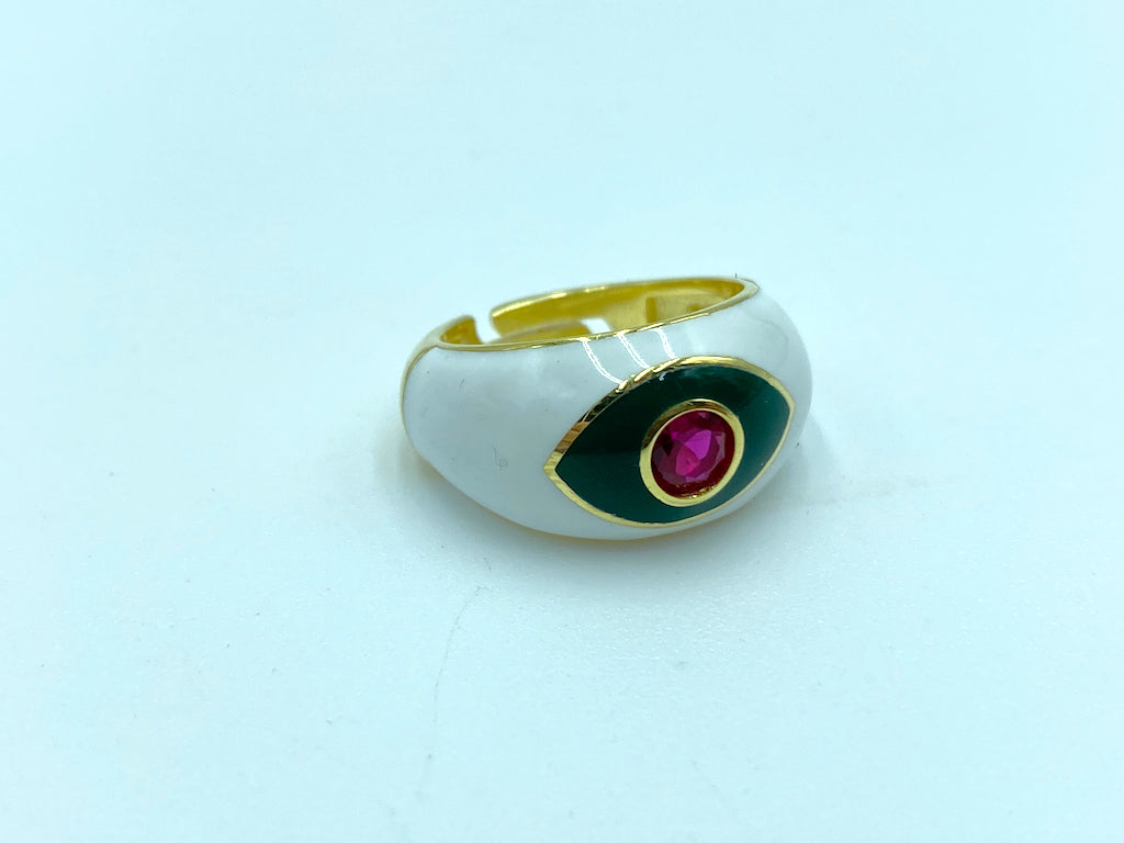 Evil Eye Modern Jewelry - White Forest Yellow Gold Adjustable Ring