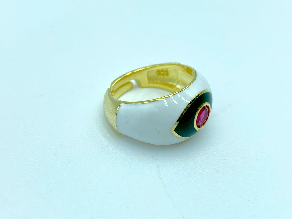 Evil Eye Modern Jewelry - White Forest Yellow Gold Adjustable Ring
