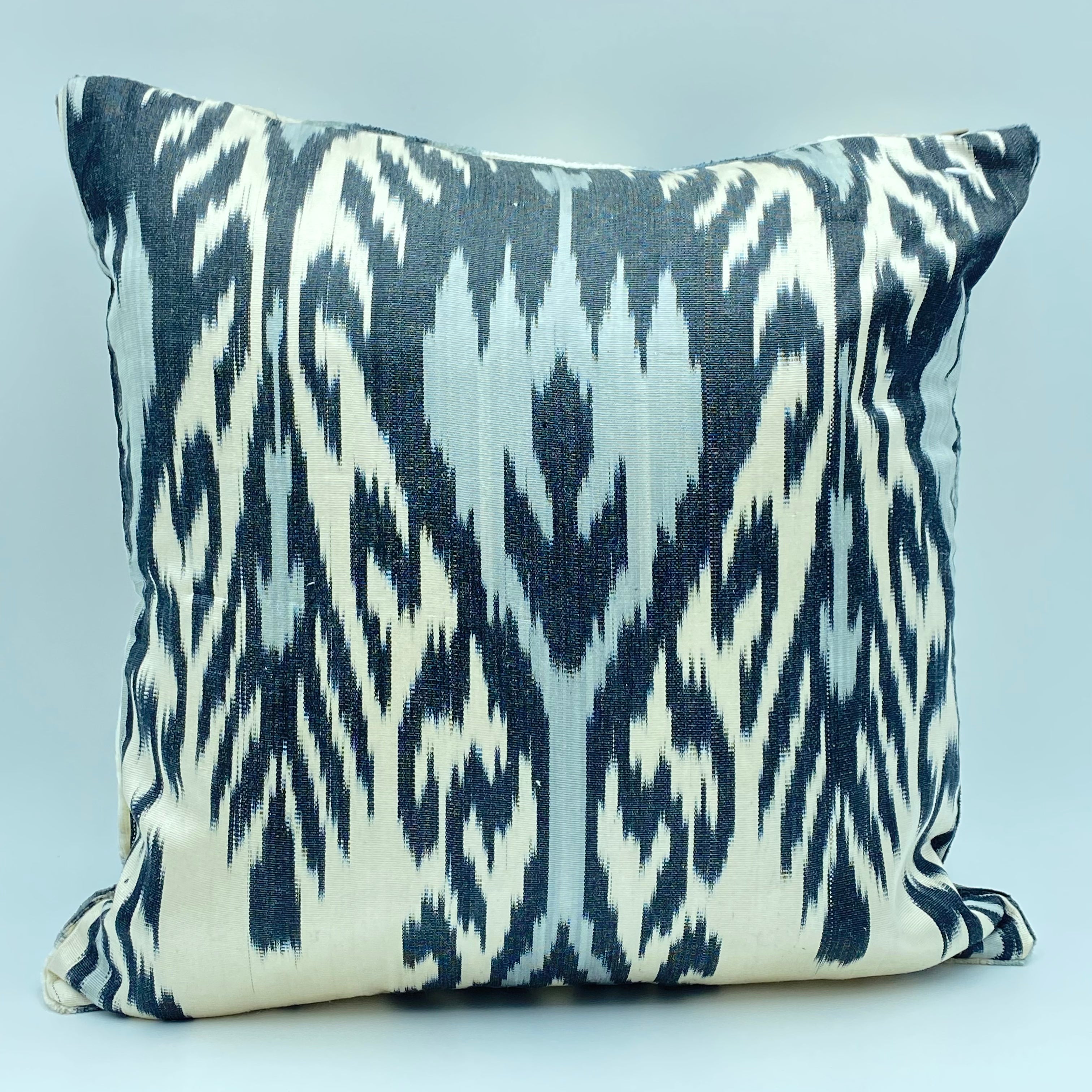 Velvet & Silk IKAT Silk Back Single Square Cushion Pillow Cover 40 X 40 CM - Gray Cream Stripes