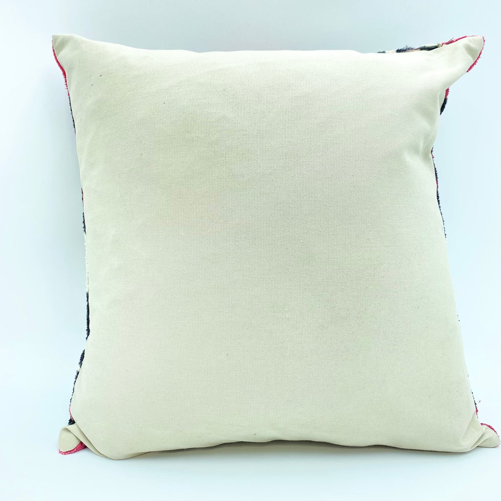 Velvet Cotton & Silk IKAT Cotton Back Single Cushion Cover -Pink Urchin