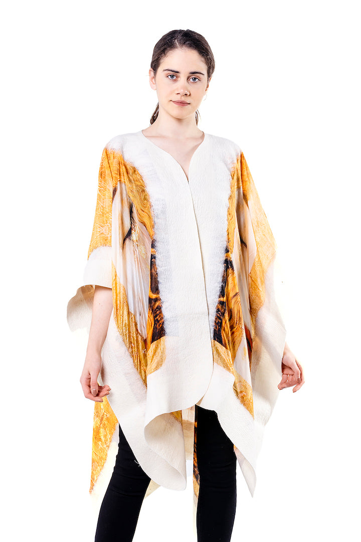 Poncho Mulberry Silk & Merino Handmade Felt -  White | Klimt Freya's Tears