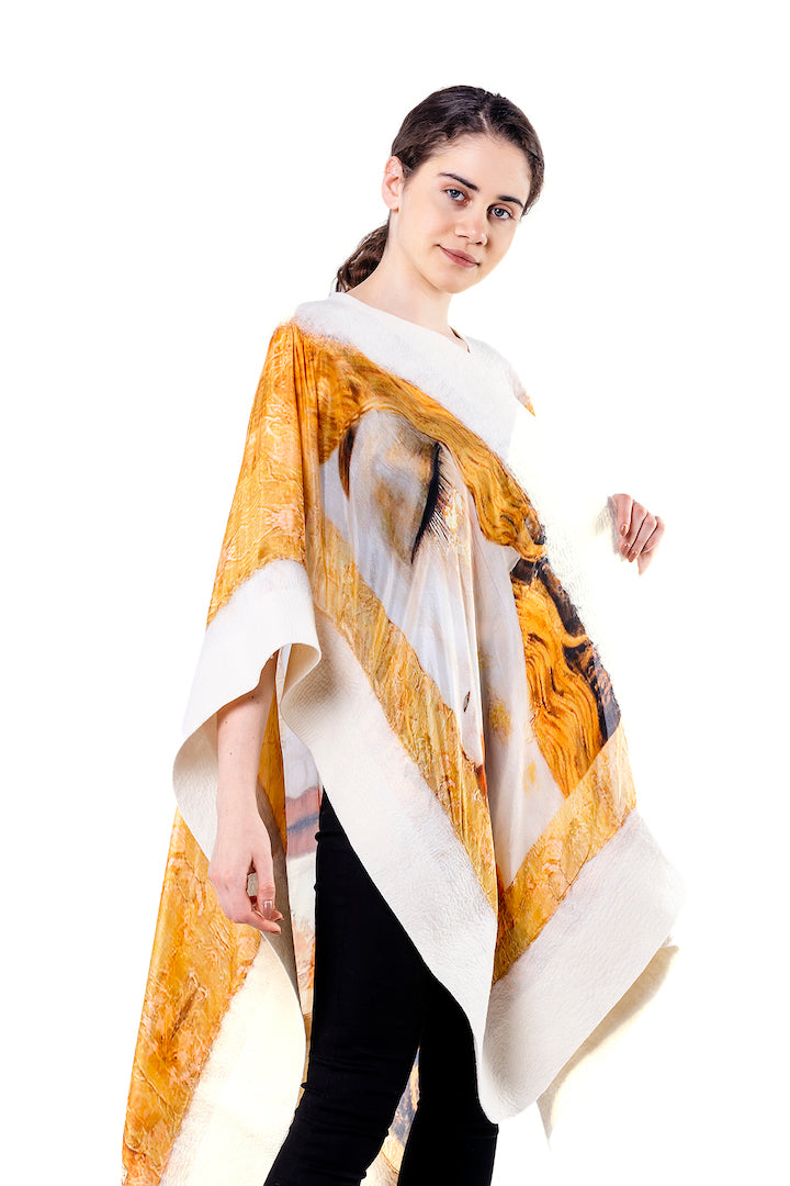 Poncho Mulberry Silk & Merino Handmade Felt -  White | Klimt Freya's Tears
