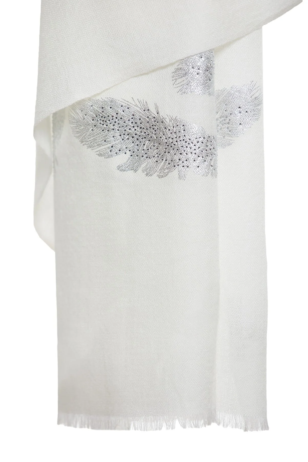 Angel Feathers Crystal Feathers Shawl Stole - Ivory Silver