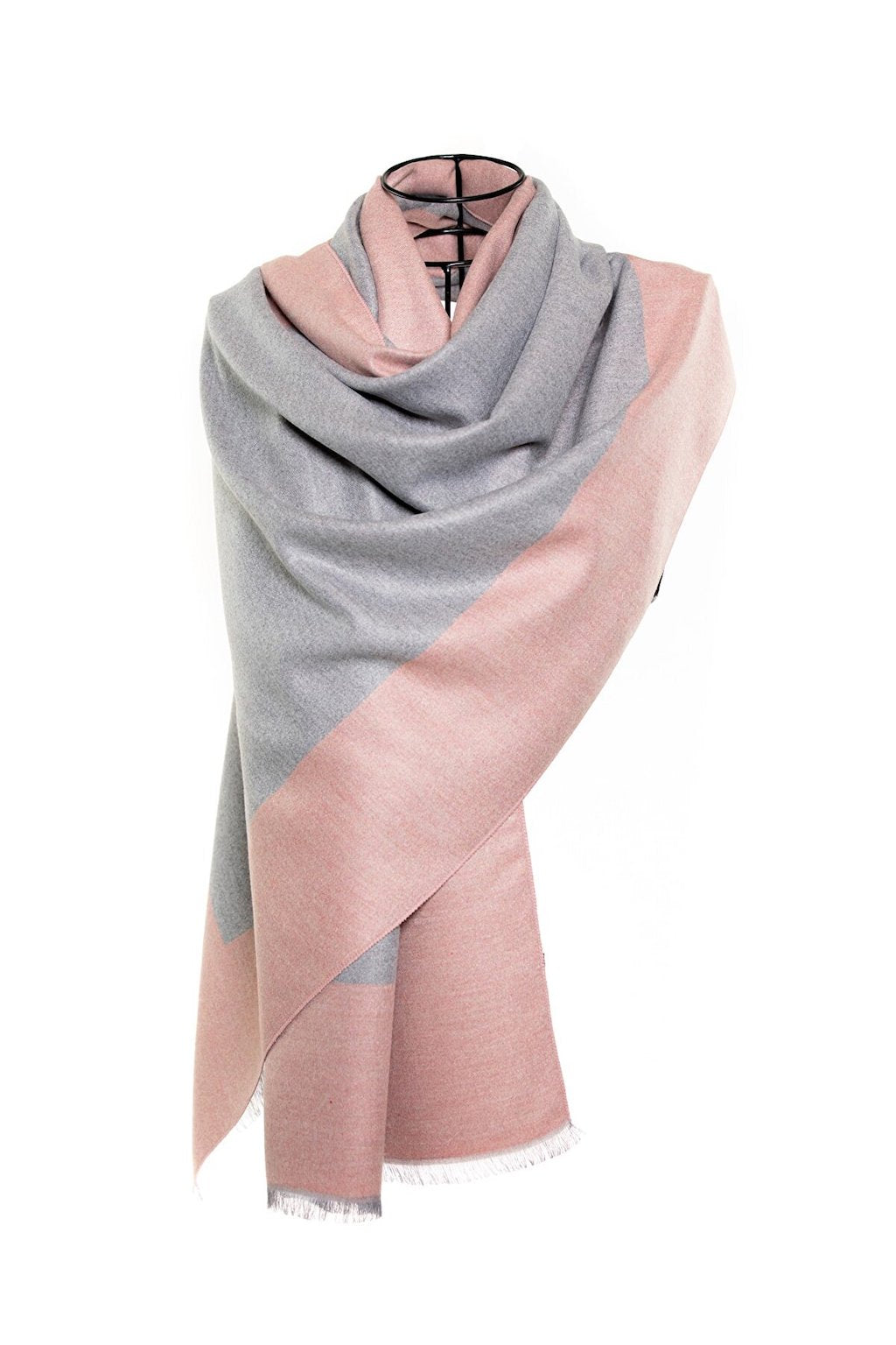 Reversible Mo-shmere Double Rectangle Shawl - Light Pink Gray