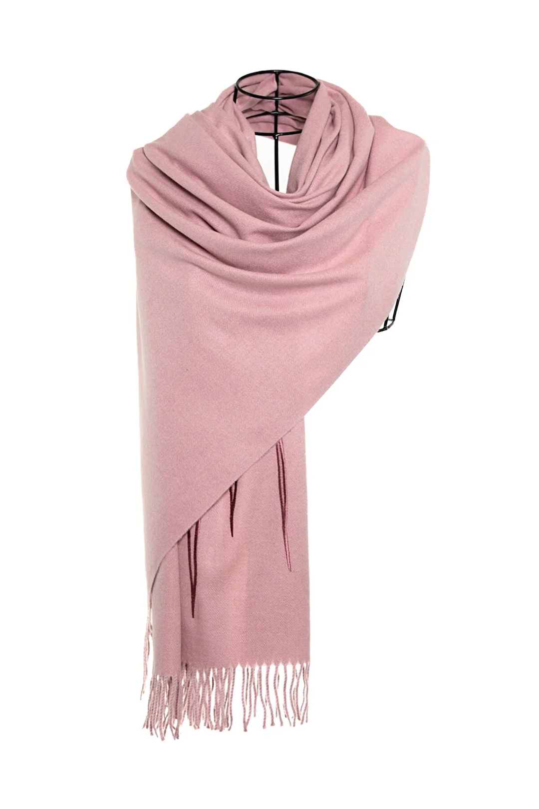 Heart Beat Embroidered Shawl with Faux Fur Pon Pons - Pink
