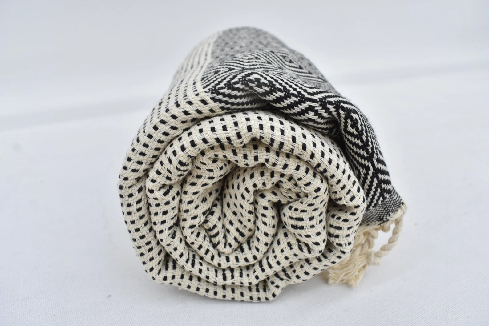 Black Diamonds Lines Handmade Towel Organic Turkish Cotton - 70" X 40"