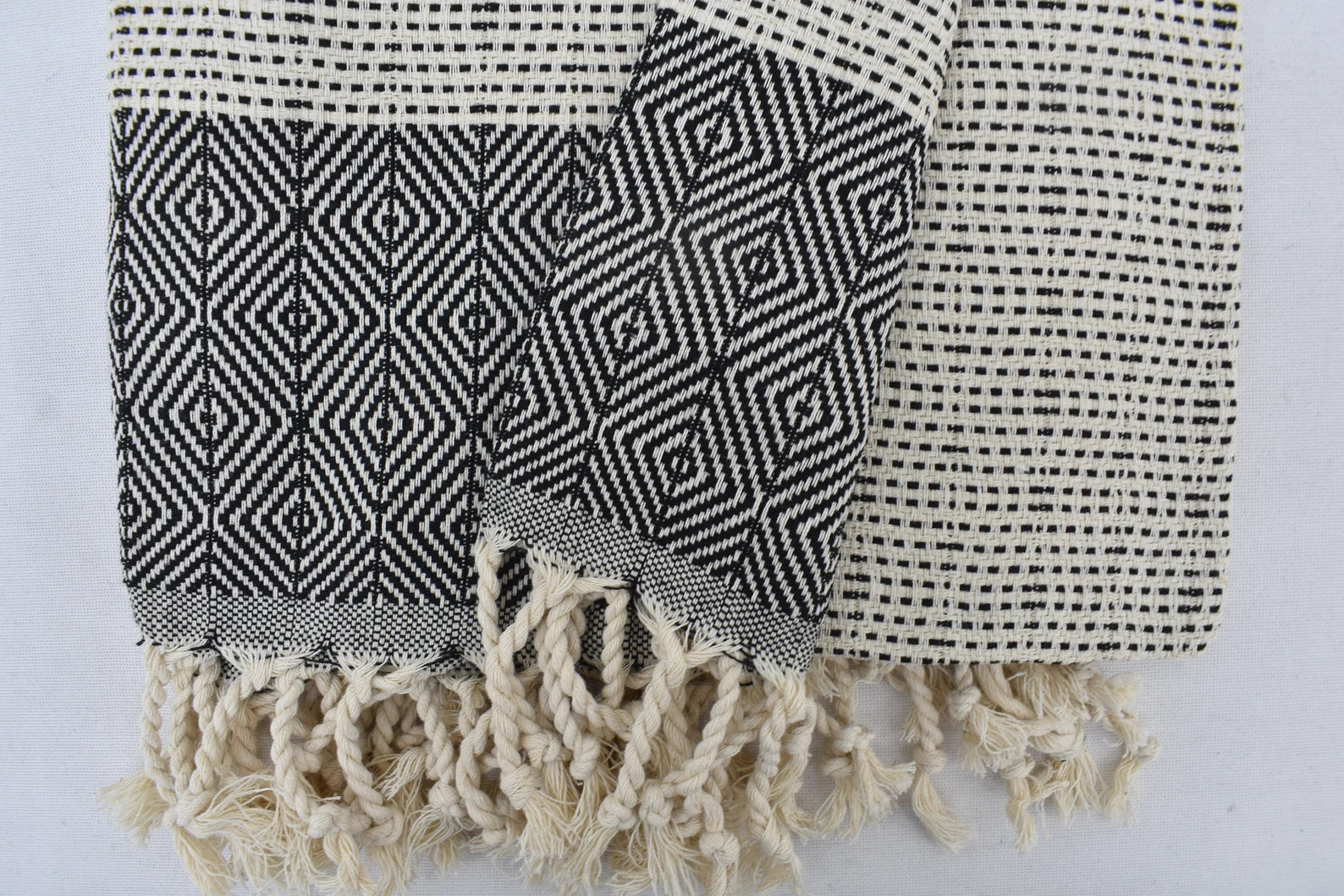 Black Diamonds Lines Handmade Towel Organic Turkish Cotton - 70" X 40"