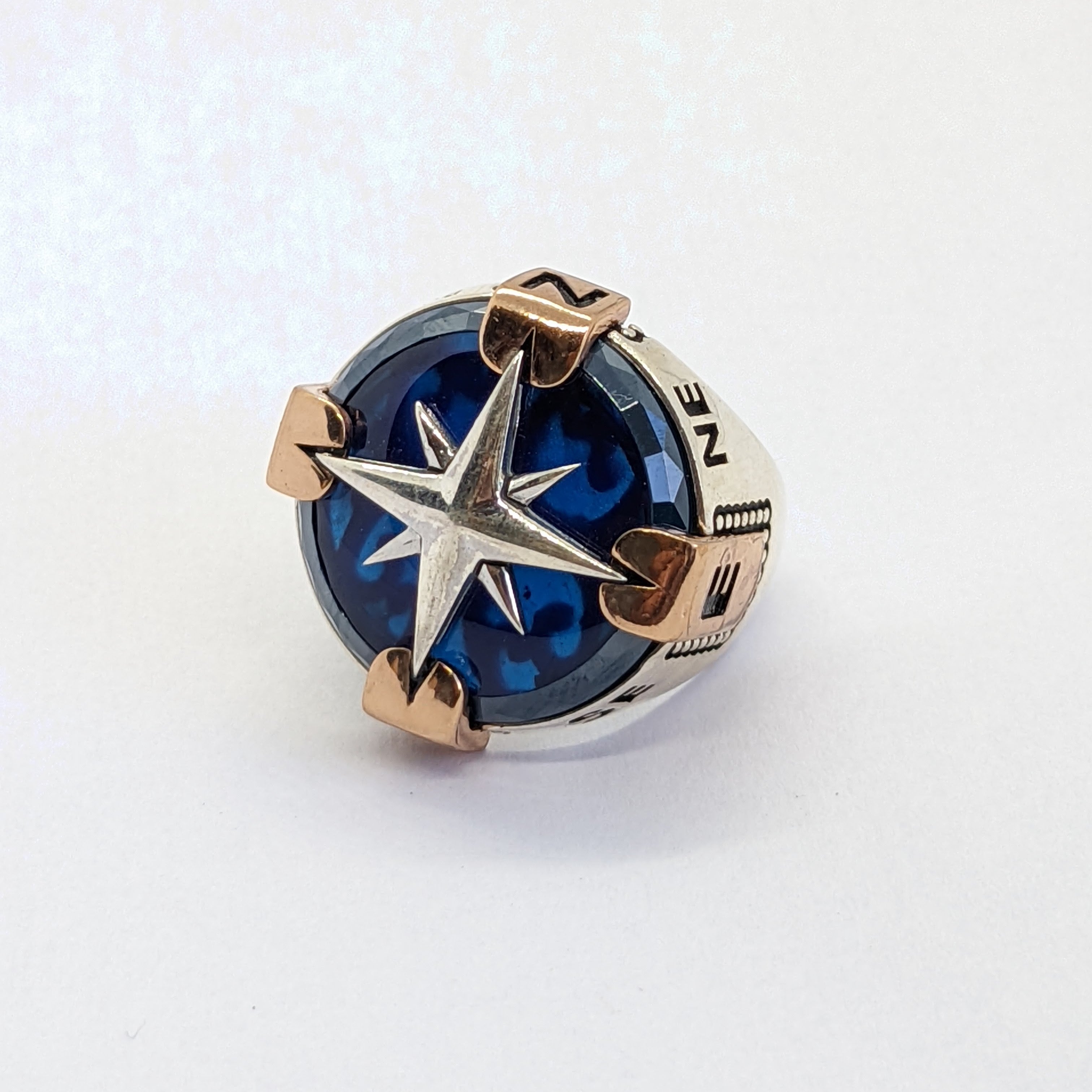 Compass Lapis Blue Men's Silver Ring
