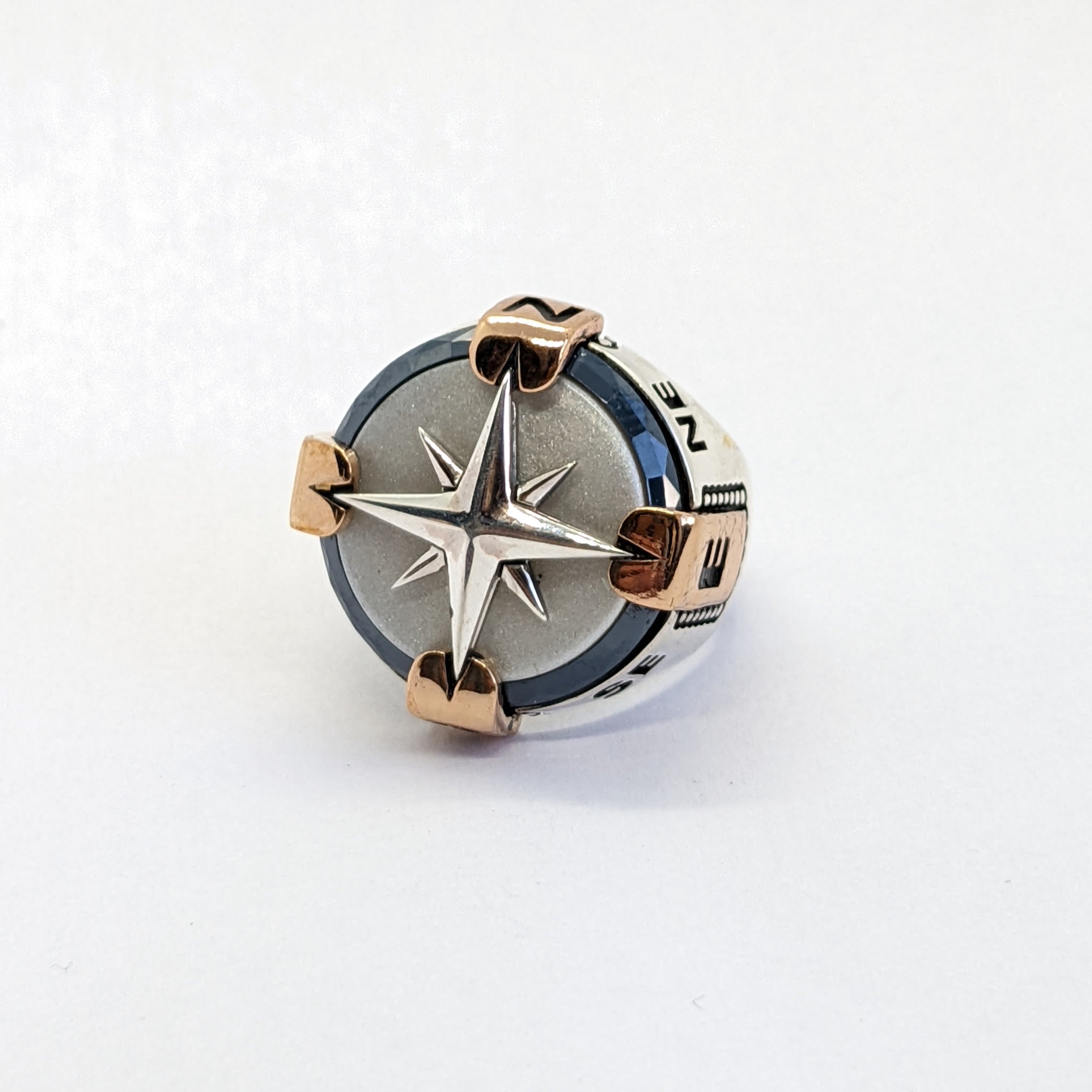 White Compass Men's Silver Ring
